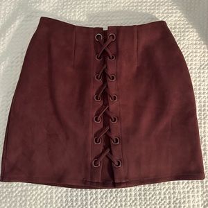 Shinestar Faux Suede Lace Up Skirt